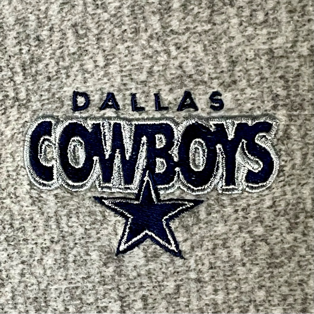 Vintage 1990s Dallas Cowboys NFL Football Embroidered Patch Grey Henley Sweater - Picture 3 of 11